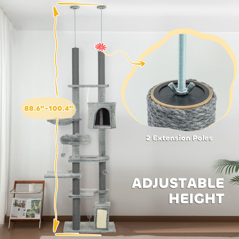 Multi-Level Cat Tower with Scratching Posts, Condos, and Hammocks for Play, Climb, and Rest