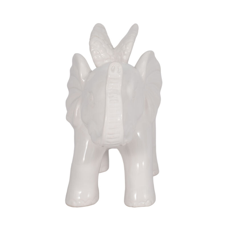 Ceramic 7" Elephant Angel Figurine, White image number 2