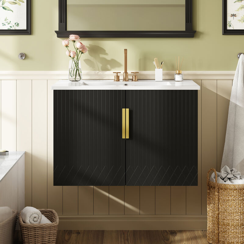 ELEMENT ACE Vintage Bathroom Vanity with Ceramic Sink and Storage Cabinet image number 1