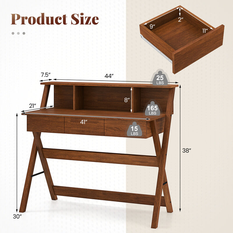 Mid-Century Desk with Monitor Stand and 3 Drawers for Home Office Organization image number 4
