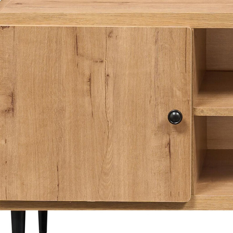 HomeRoots 55" Natural Wood Enclosed and Open Storage TV Stand image number 3