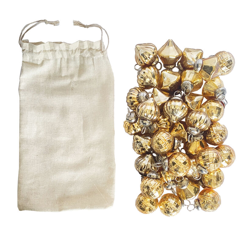 Gold Mercury Glass Embossed Ornament Set, Iron Accents image number 0