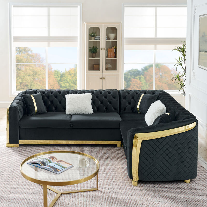 Sezup L-Shaped Chesterfield Sectional Sofa image number 1