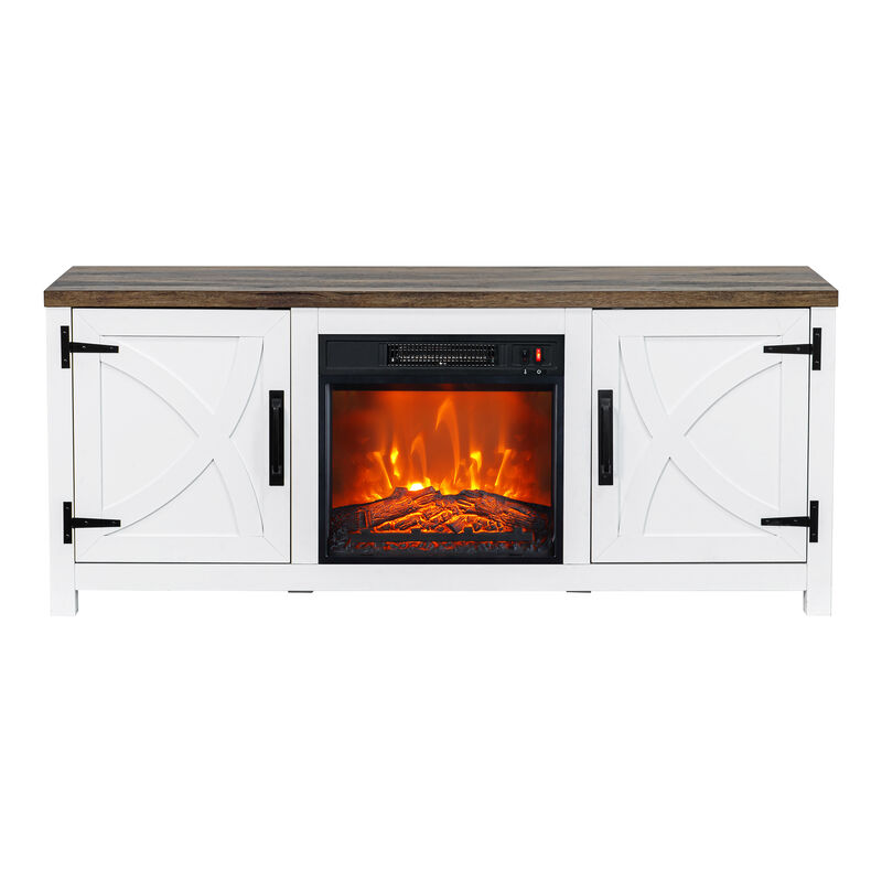 58" Farmhouse TV Stand for TV up to 65" with Electric Fireplace