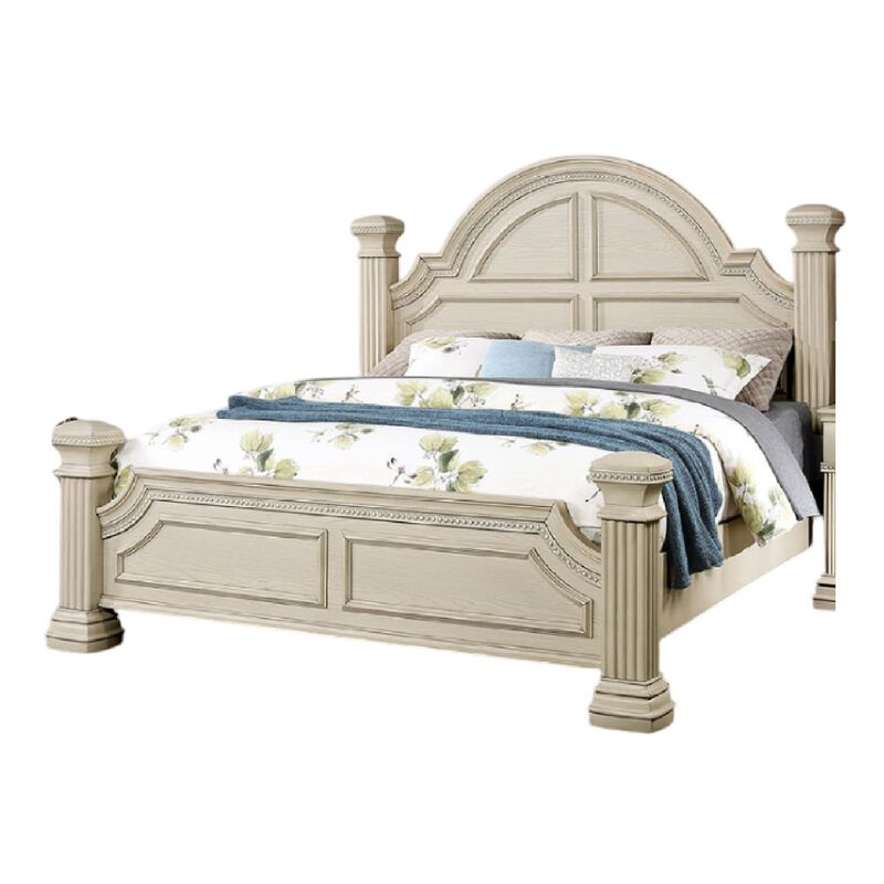 3pc King Bedroom Set, Antique White Wood, 2 Nightstands image number 4