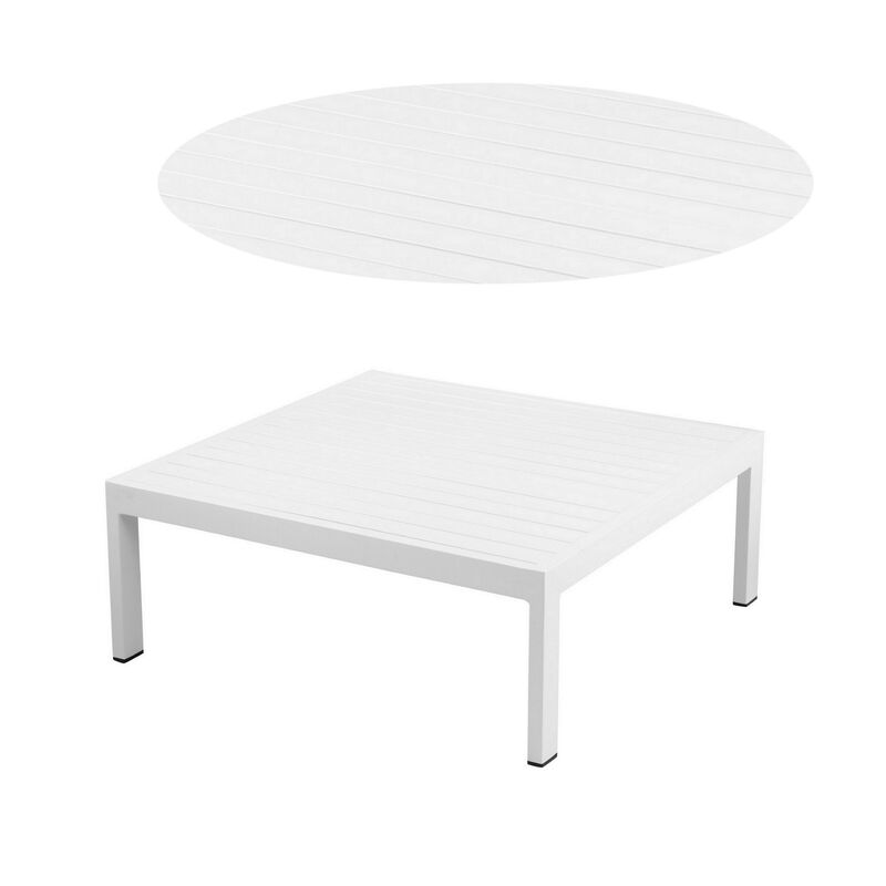 Cilo 32 Inch Outdoor Coffee Table, White Aluminum Frame, Rectangular Design-Benzara image number 4