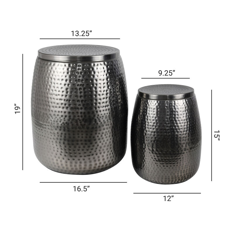 Merida Modern Rustic Hammered Metal Drum Storage Side Table with Lid