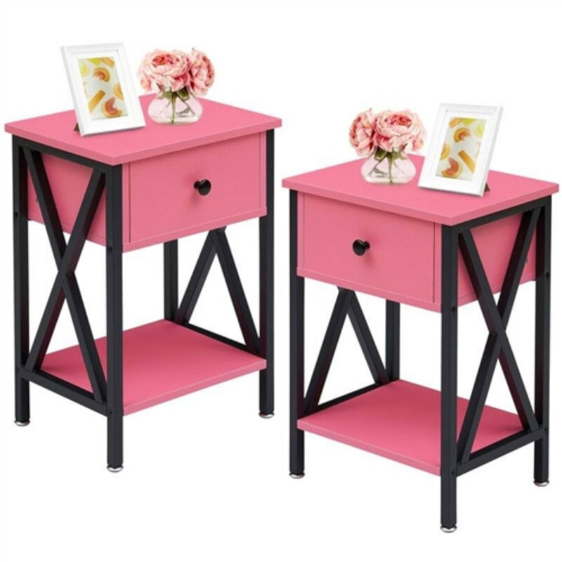 Set of 2 One Drawer Nightstands for Bedroom or Guest Room Storage