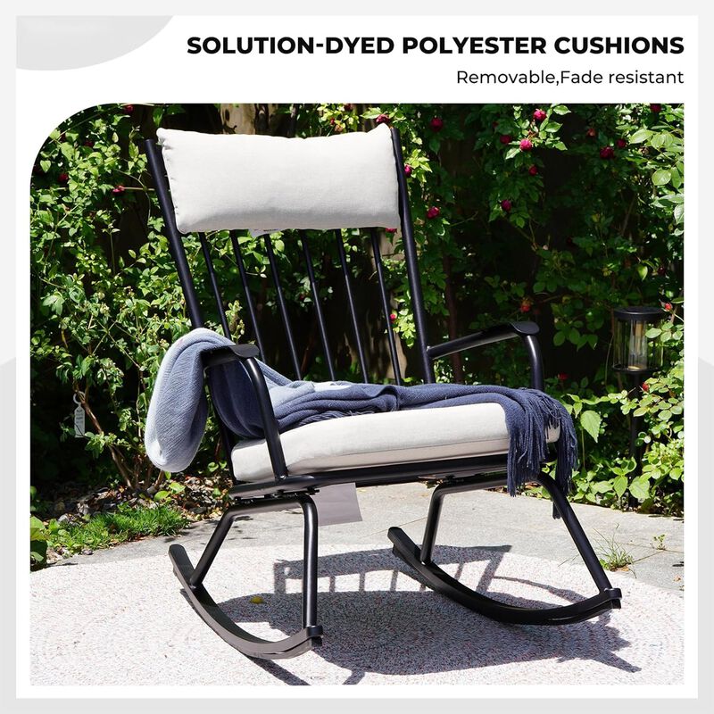 Mondawe Outdoor 3-Pcs Detachable Rocking Chair Set W/ Thick Cushions Seat & X-Shaped Base Side Table
