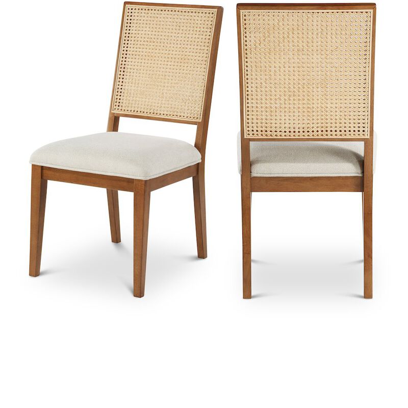 Meridian Furniture Butterfly Cream Linen Textured Fabric Dining Chair, Set of 2