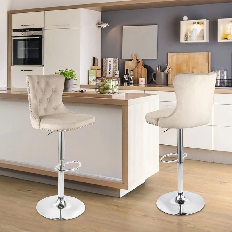 Modern Velvet Swivel Bar Stools Set of 2, Adjustable Counter Height Stools with High Back, Water Resistant 360&deg; Kitchen Island Chairs for Home Bar, Hotel, Workshop image number 2