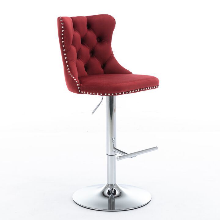 Streamdale Adjustable Swivel Barstools Set in Wine Red