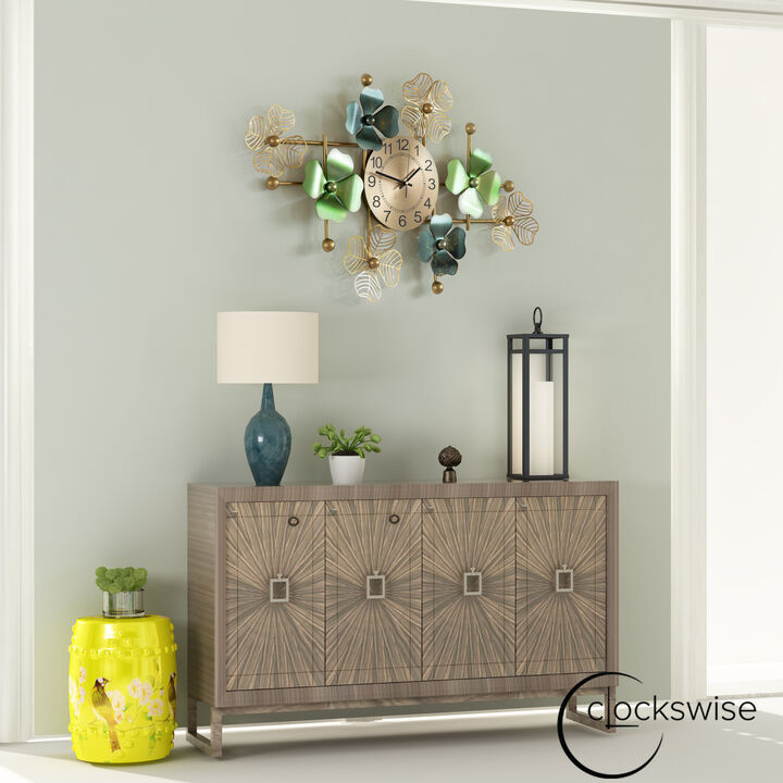 Big Leaf Art Wall Clock, Decorative Unique Metal 33.50” Oversize Timepiece – Mounted vertical or horizontal–for Traditional, Minimalist, and Modern Use – Hanging Supplies Included, Unique Home Decor