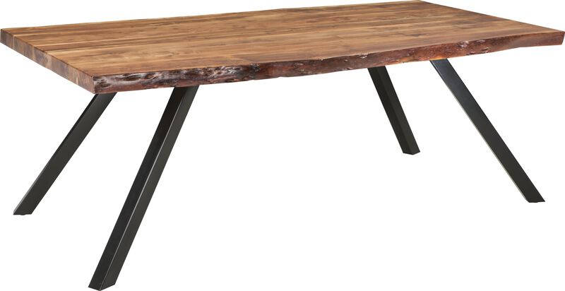 Reese Live Edge Solid Wood Metal Leg Dining Table in Natural Acacia