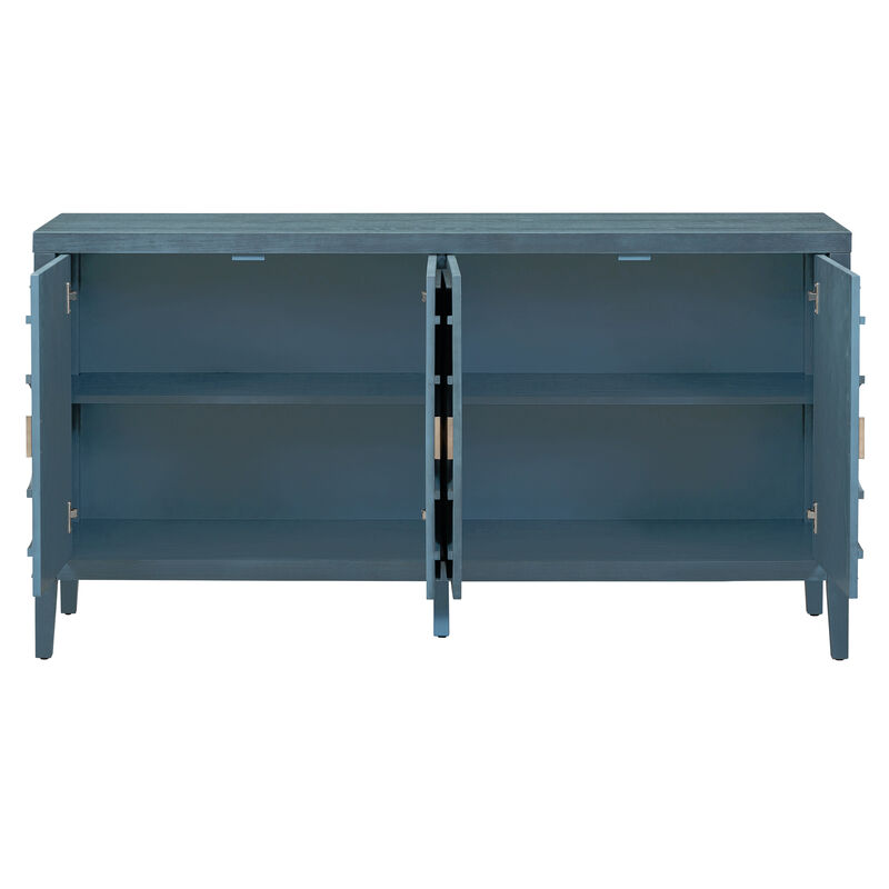 Whisen Retro Sideboard with Circular Groove Design Round Metal Door Handle - Black