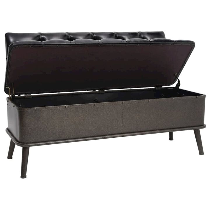 Storage Bench Black Faux Leather, Metal, Engineered Wood Medium