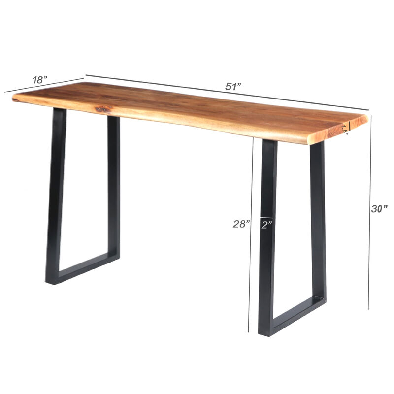 The Urban Port Industrial Wooden Live Edge Desk with Metal Sled Leg Support, Brown and Black
