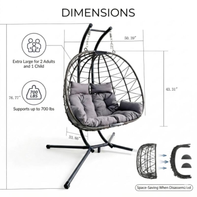 Hivvago Two-Seater Egg Swing Chair with Frame image number 2