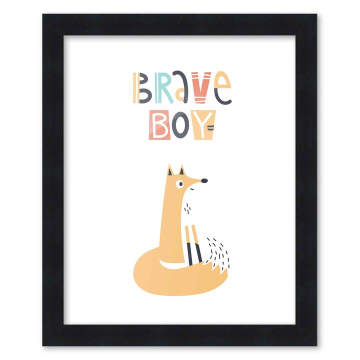 8x10 Framed Nursery Wall Little Explorer Brave Boy Poster in Black Wood Frame For Kid Bedroom or Playroom