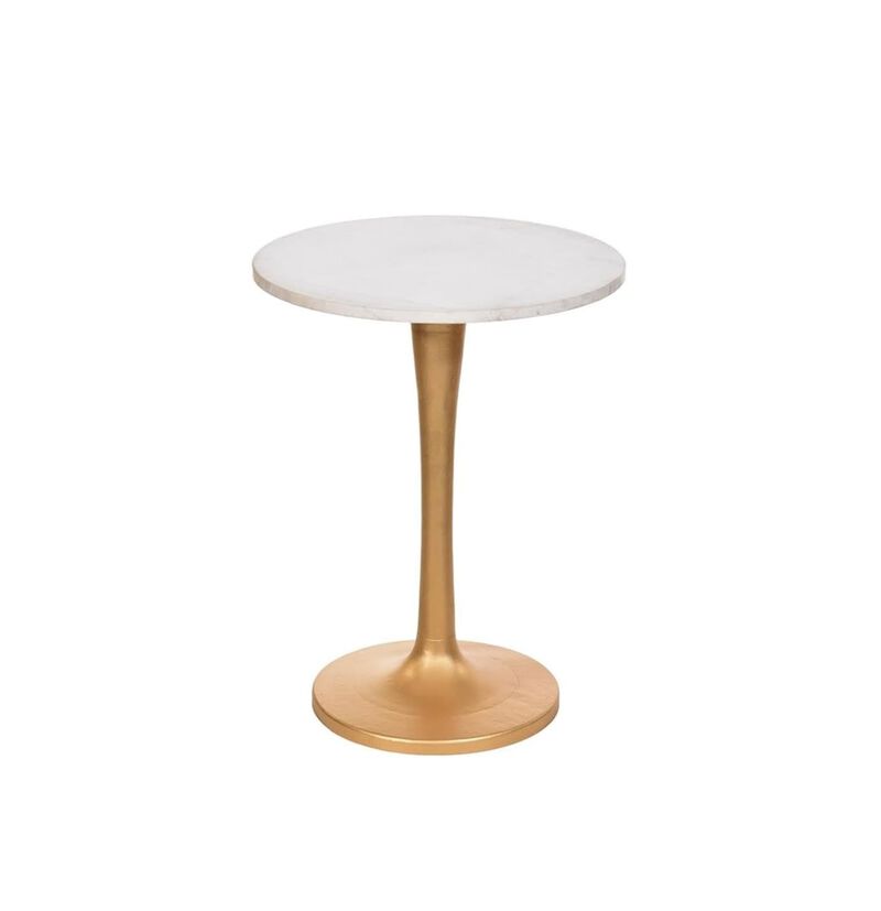Carolina Living Piuma Marble Top Accent Table - White Top - Antique Gold Base
