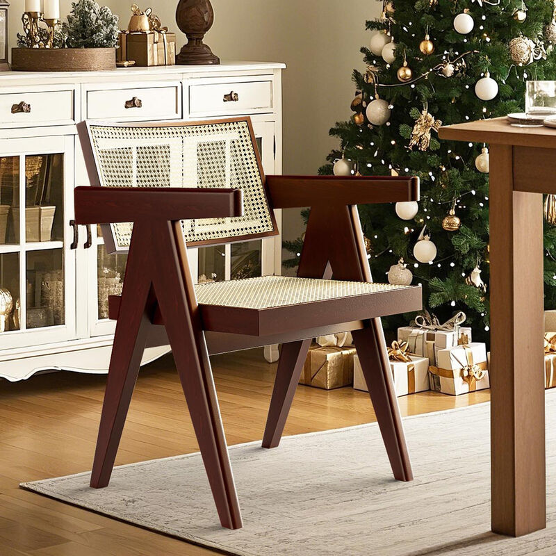 Eveleth Rattan Dining Chair with Solid Wood Frame image number 1