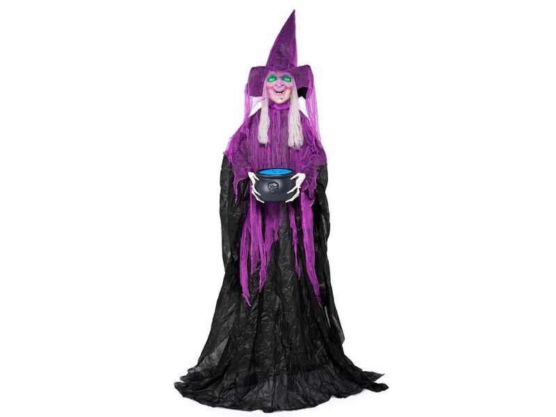 72” Halloween Animatronic Witch with Cauldron – Sound-Activated Prop with Lights for Lawn, Garden & Haunted House Decor