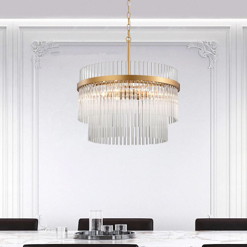 Clio Glossy Bronze Two-Tier Crystal Glass Bar Round Chandelier image number 6