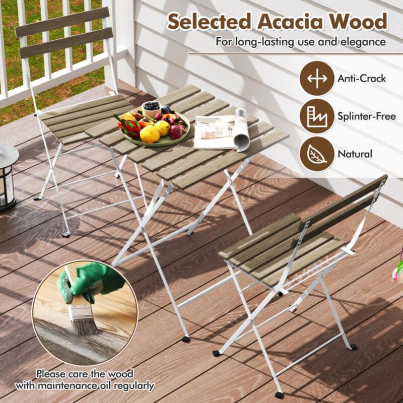 Hivvago 3 Piece Patio Acacia Wood Bistro Set with Slatted Seat and Tabletop