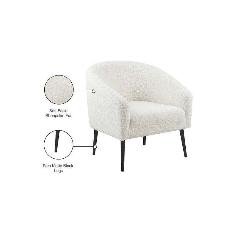 Meridian Furniture Barlow White Faux Sheepskin Fur Accent Chair
