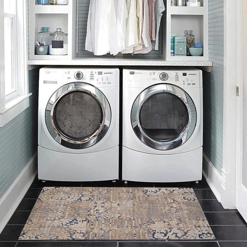Linon Outdoor Washable Ocala Navy & Sand, Rug image number 5