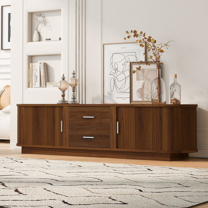 Merax American-Style TV Stand with Sliding Storage, 2 Drawers & Waterproof Top &ndash; Rounded Corners