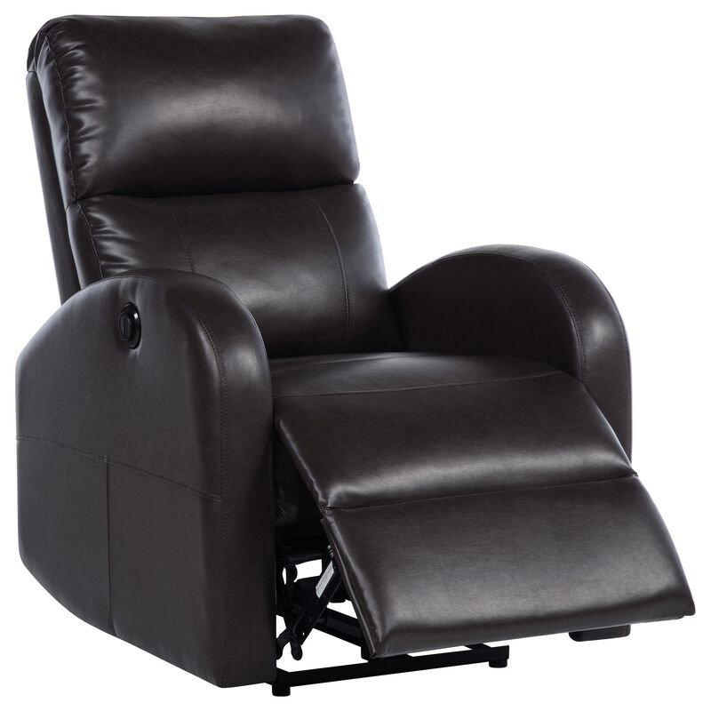 Nami Power Recliner Chair, Plush Cushioned Espresso Brown Faux Leather - Benzara