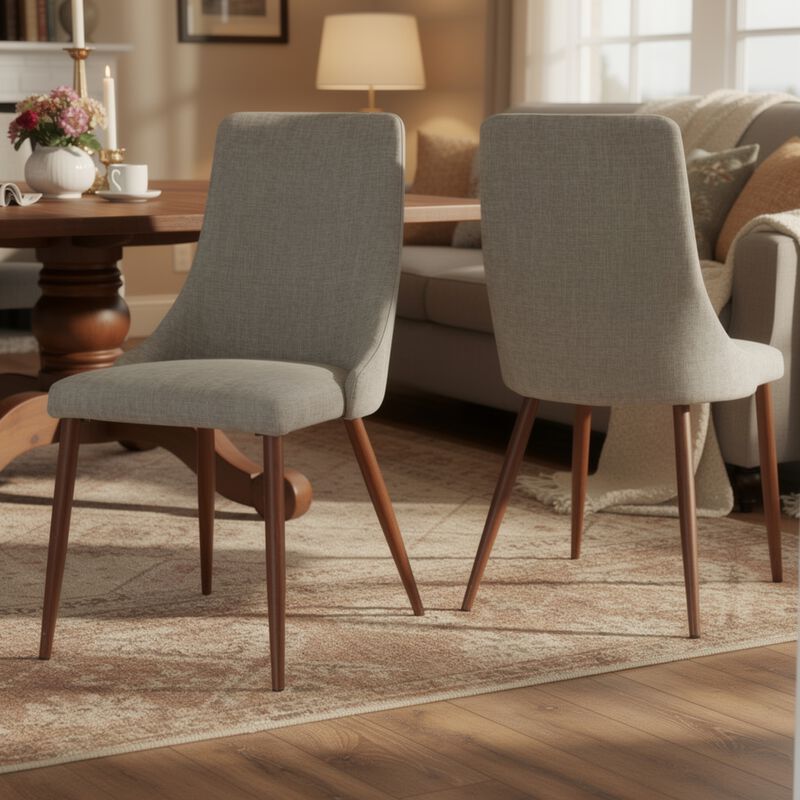 Dining Side Chair Set of 2, Wheat Brown Fabric, Tapered Iron Legs image number 6