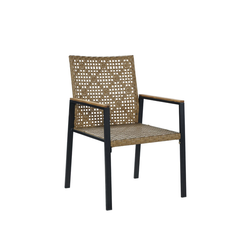 5-Piece Outdoor Patio Dining Table Set, Durable Acacia Wood Table Top with Rattan Chairs and Umbrella Hole image number 6