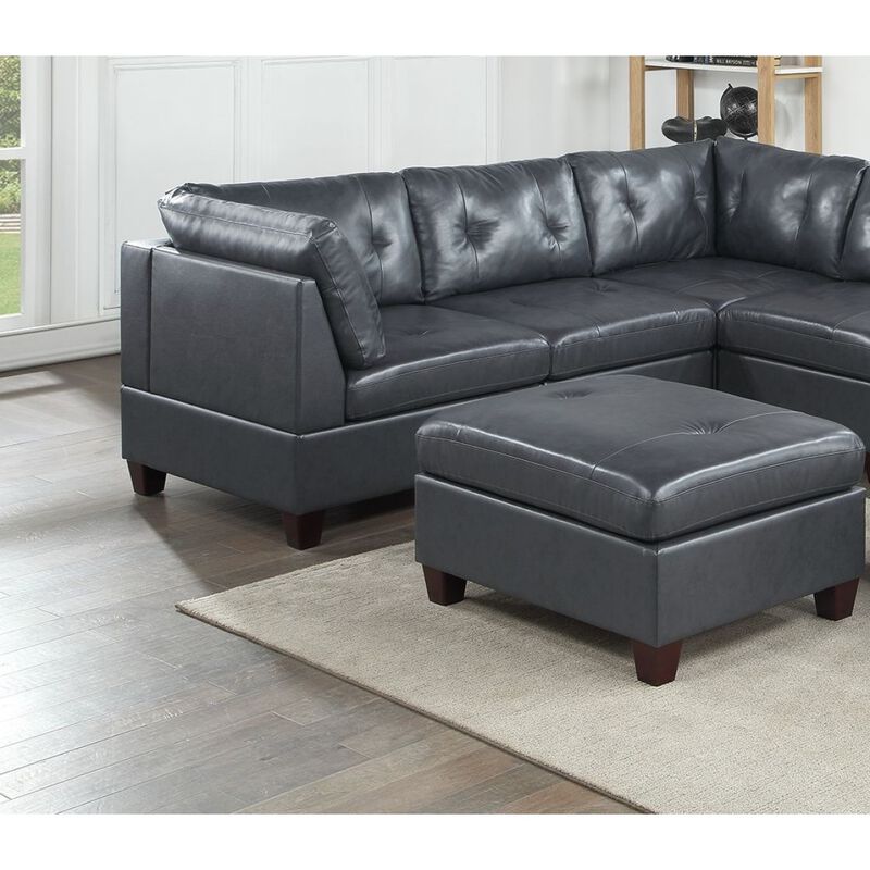 Contemporary Genuine Leather 1pc Ottoman Black Color Tufted Seat Living Room Furniture