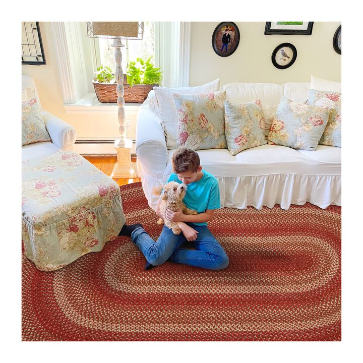 Homespice Apple Pie Jute Red 8x10' Braided Oval Area Rugs for Living Room, Bedroom Rug and Dining Room. Pet Friendly. Decor Styl