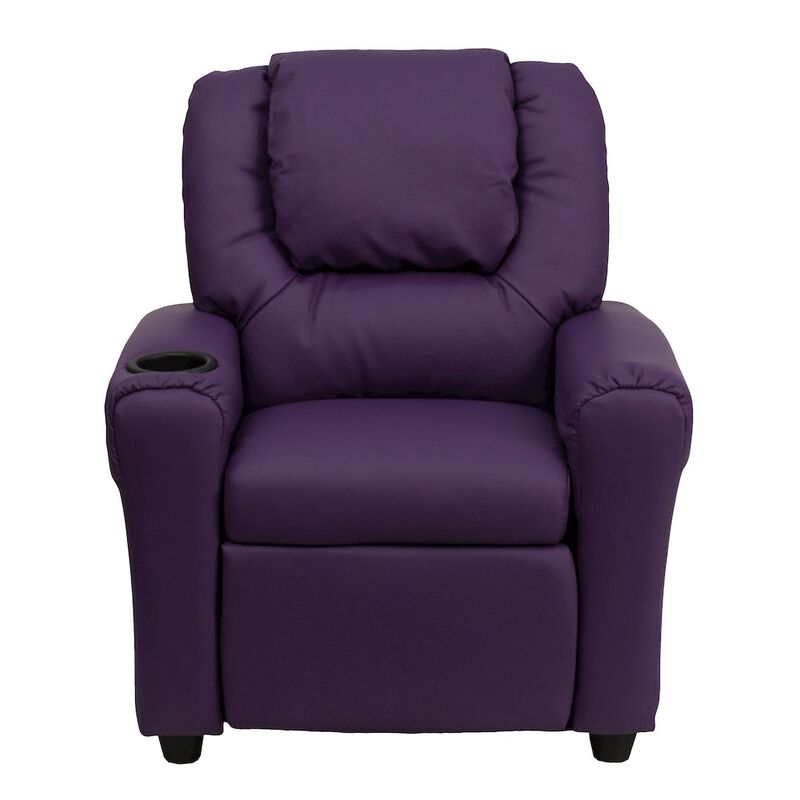 Flash Furniture Contemporary Purple Vinyl Kids Recliner with Cup Holder and Headrest