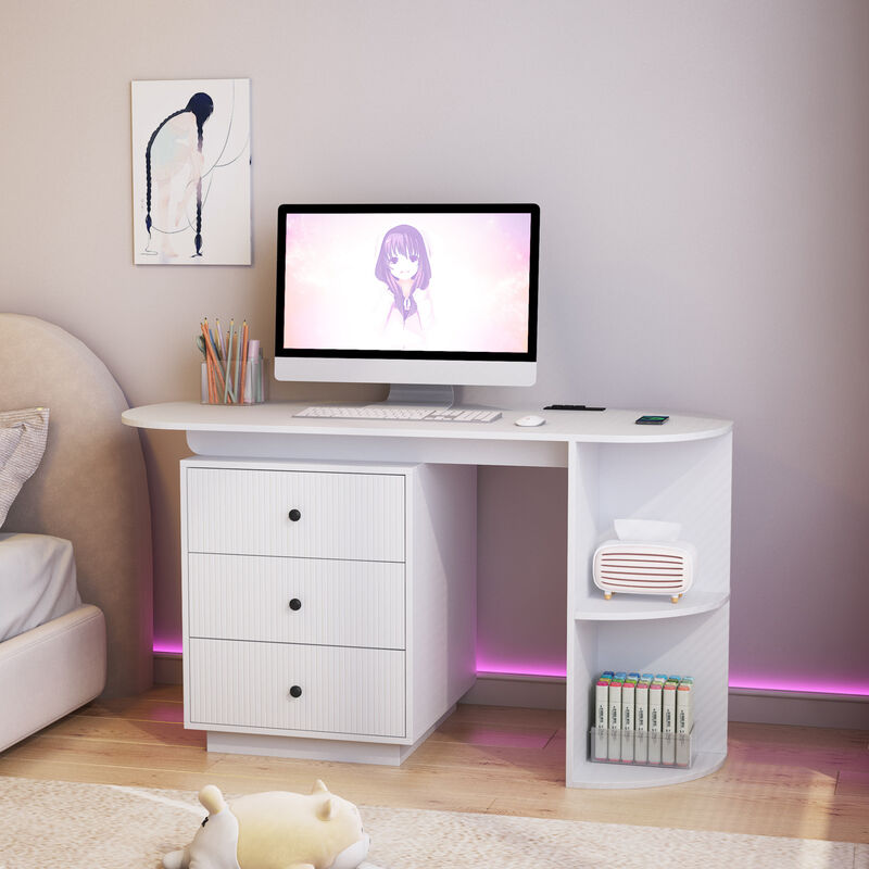 GOODSILO Expandable Modern Home Office Desk with Storage Drawers and Charging Station for Maximum Productivity image number 4