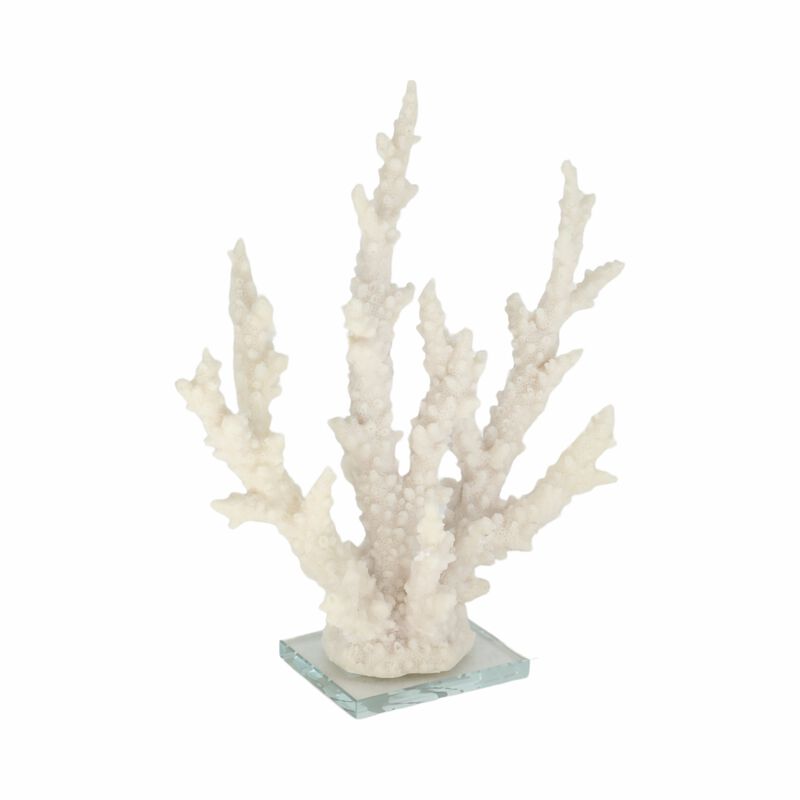 14" Branching Coral On Glass Base, White image number 1