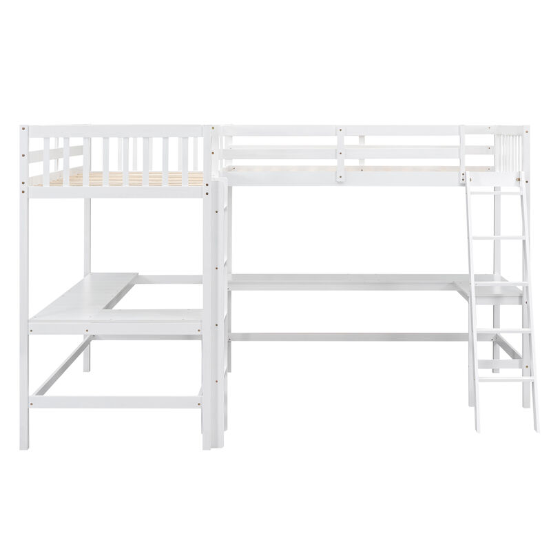 Merax Twin Size L-Shaped Loft Bed with Ladder