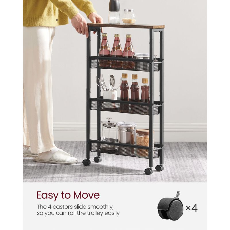 Rolling Utility Cart with Handle - Sturdy Metal Frame for Kitchen, Dining Room, and Home Office