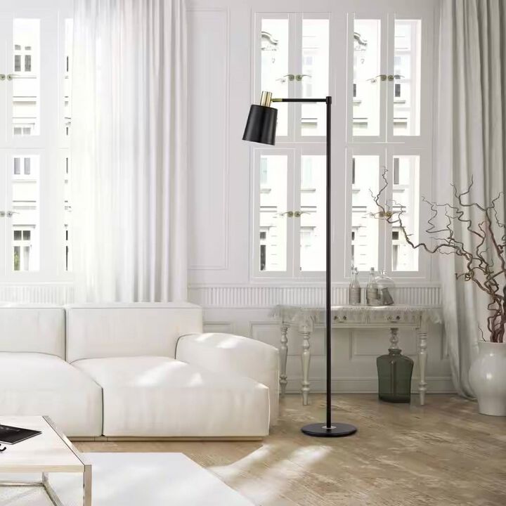 Modern Farmhouse Floor Lamp – Industrial Metal Frame with Stylish Accents & Soft Lighting