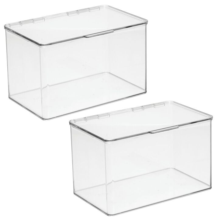 mDesign Kitchen Pantry/Fridge Storage Organizer Box - Hinge Lid, 2 Pack, Clear