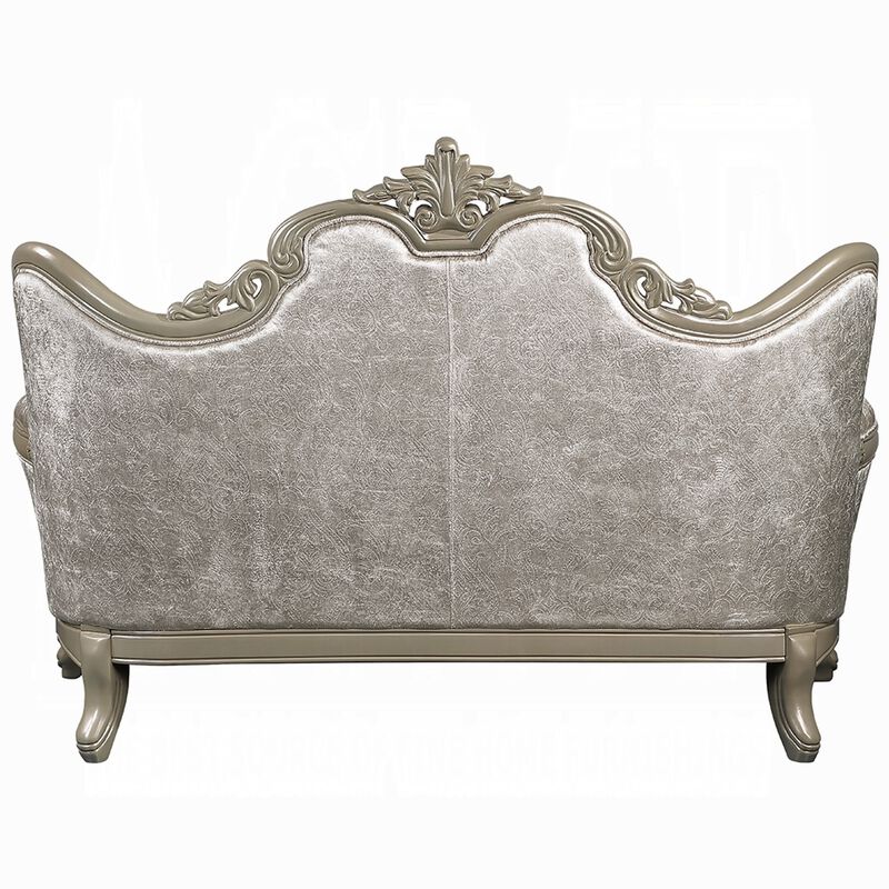 Bertha Baroque Loveseat with 3 Pillows, Tufted Champagne Gray, 70 Inch image number 4