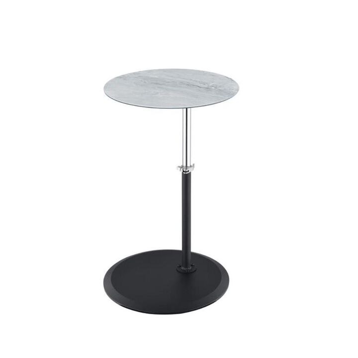 Orbit End Table with Height Adjustable Gray Marble Textured Top