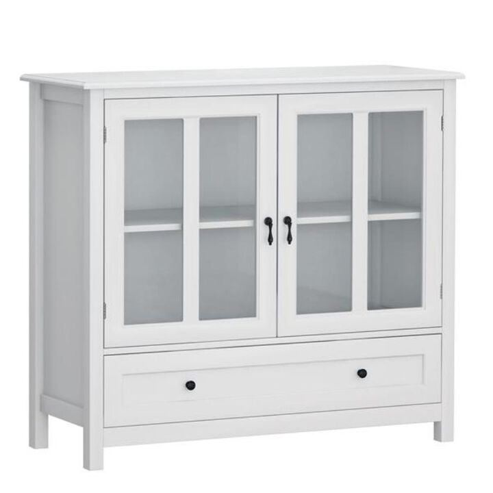 Buffet Storage Cabinet Double Glass Doors with Unique Bell Handles for Dining Room and Kitchen