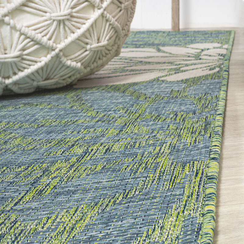 Zinnia Modern Floral Textured Weave Octagon Indoor/Outdoor Area Rug