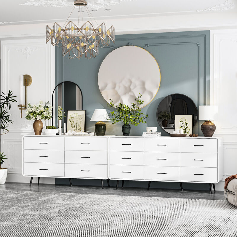 FUFU&GAGA Modern 15-Drawer Dresser with Sleek Black Handles (117.9" W x 15.7" D x 30.7" H), White