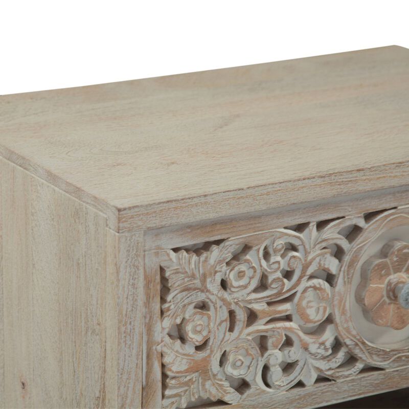 World Interiors Haveli 26" Plinth Base Nightstand in Carved Heirloom White image number 5