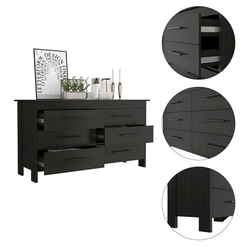 Plethoria Home 6-Drawer Rectangle Dresser Black Wengue